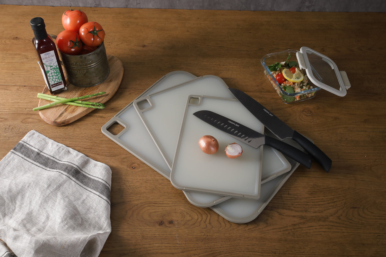 PULI Innovative Cutting Board Set with Microban Antimicrobial Protection 